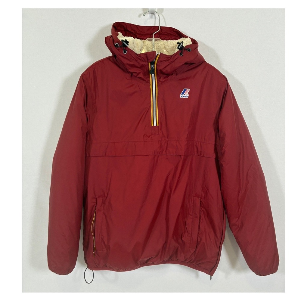 K-Way Le Vrai 3.0 Leon Orsetto Burgundy Sherpa Lined Anorak Jacket M